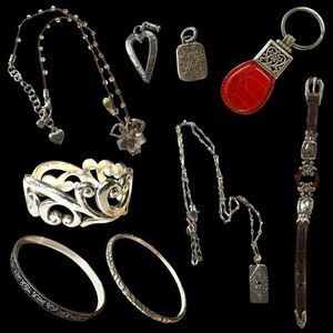 BRIGHTON Jewelry 10 Piece Lot Sterling Silver Plated Bangle Bracelet Necklace Ch